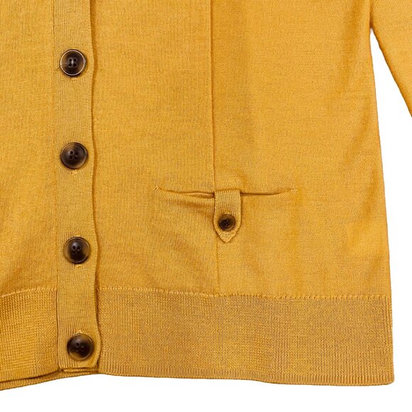 100% Merino Wool V-Neck Cardigan — Mustard Yellow Sweater (Halogen, M) - Picture 4 of 10